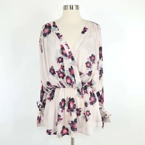 Free People FP Boho Floral Tunic Blouse Oversized XSmall